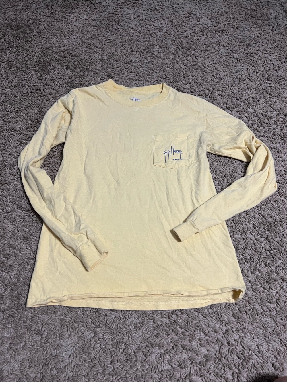 Guy Harvey Long Sleeve Pocket Tee - Pale Yellow
